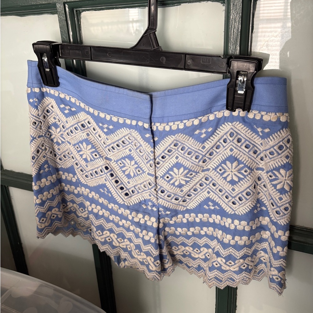 Tory Burch Light Blue Shorts with Cream Embroidery